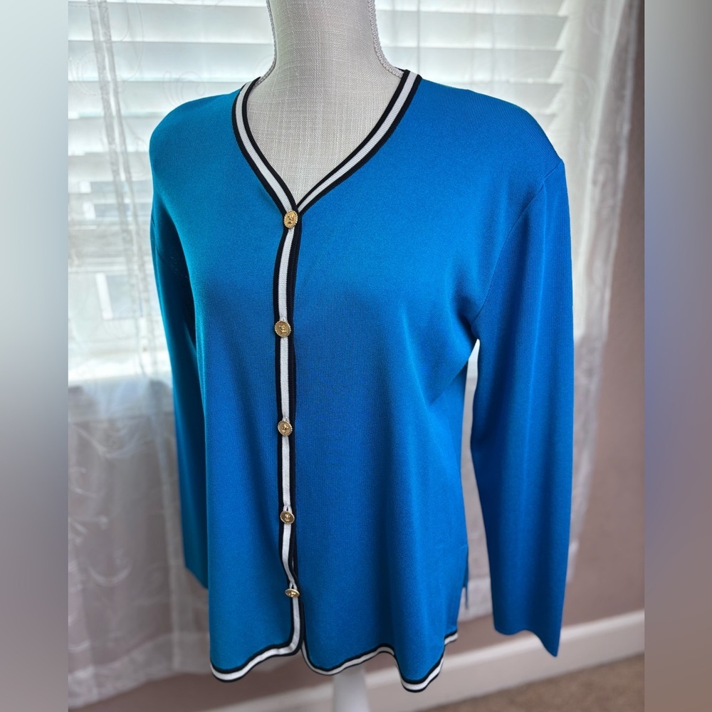 Exclusively Misook Blue Cardigan w/Gold Buttons, M